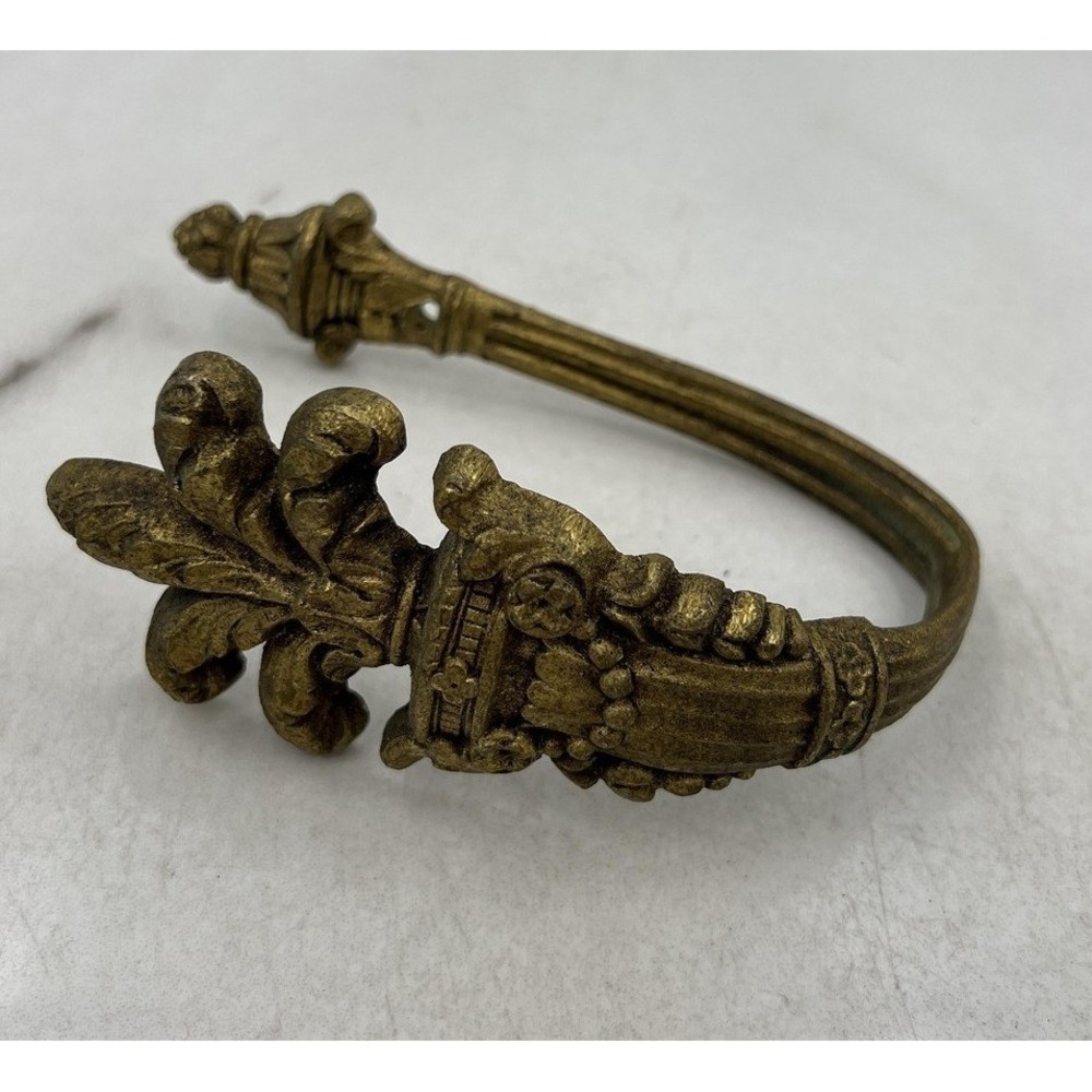 Vintage Ornate Brass Curtain Tie Back Fleur De Lis French Window Hardware 7 Inch